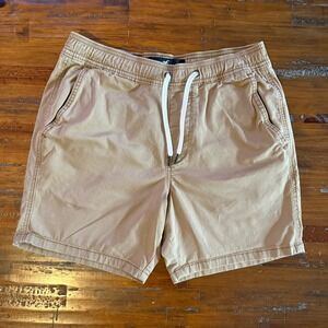 Hollister Epic Flex Jogger Shorts Mens Small Khaki Tan 7" Inseam Elastic Waist